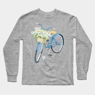 Vintage Blue Bicycle With Flowers Long Sleeve T-Shirt